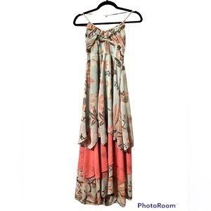 Boho floral strappy chiffon like dress with layers